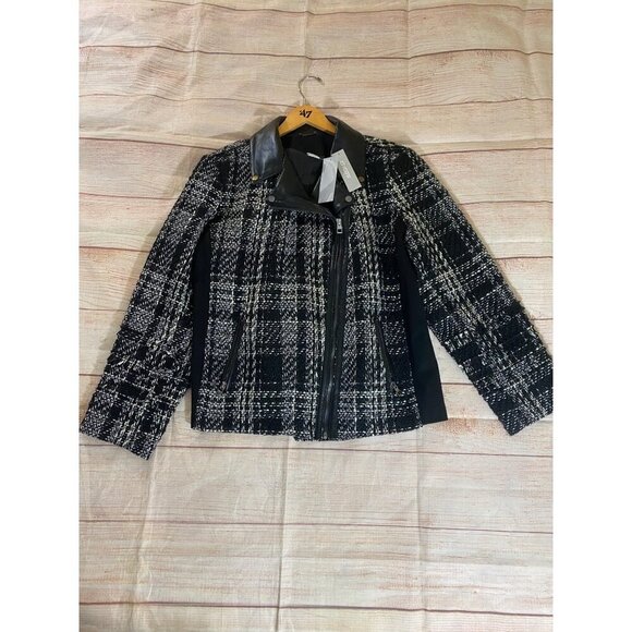 NWT Chico's Women's Tweed And Faux Leather Classic Moto Jacket - 3 (Large) - Picture 6 of 13